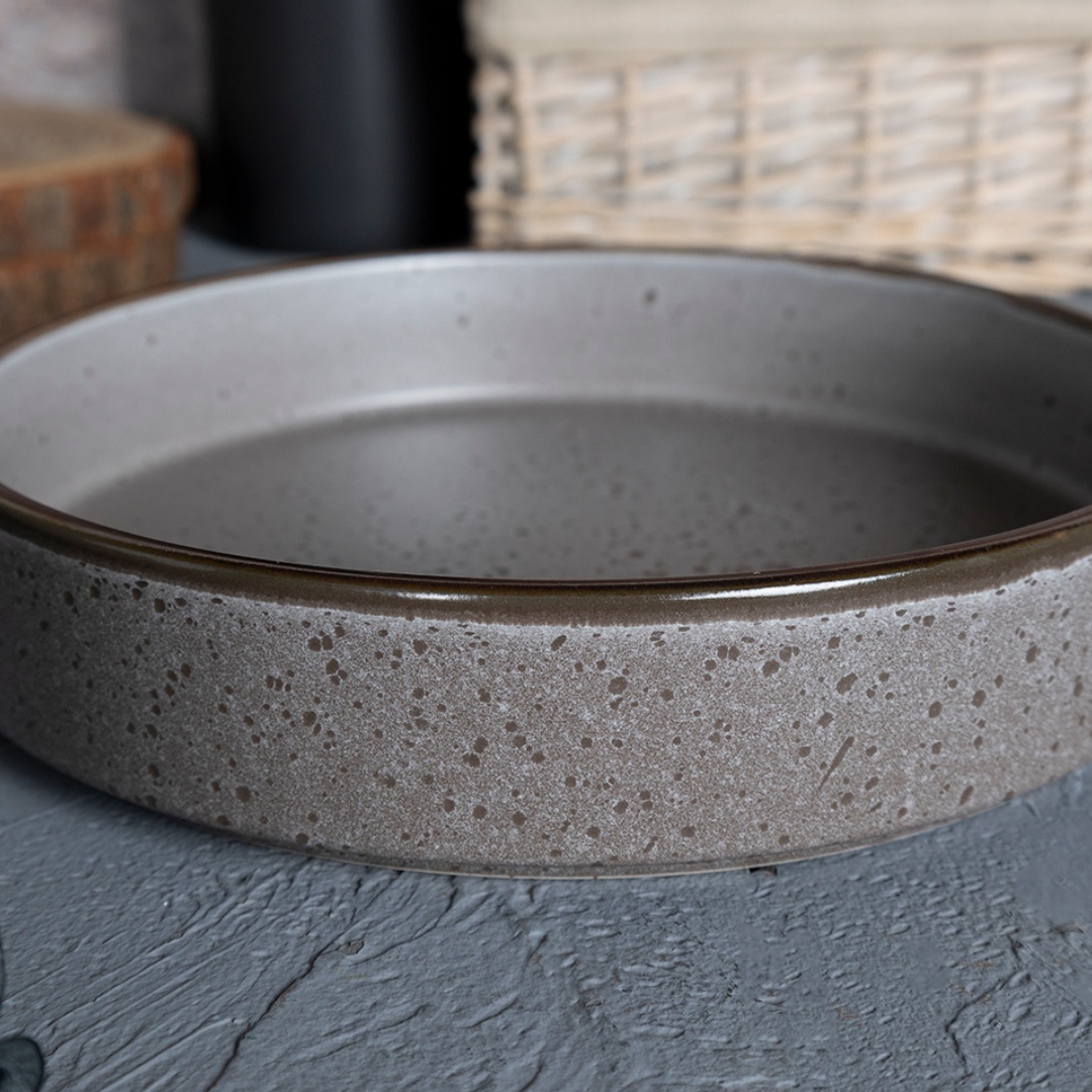 26cm Dinner Plate, Matte Glaze With Speckles And Metallic Rim