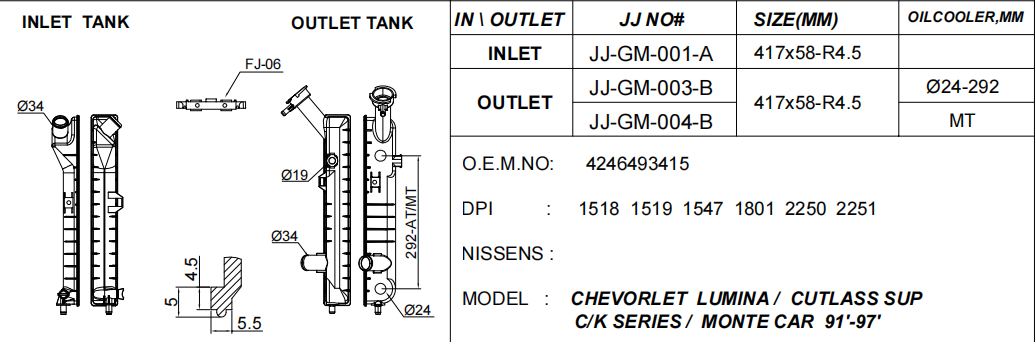 Radiator plastic tank