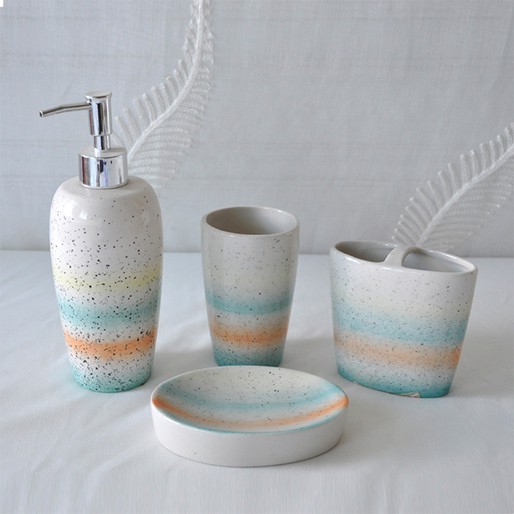 Ceramic Transfer Paper Advanced Design Luxury Multi-color Porcelain 4 Piece Ceramic Bathroom Set