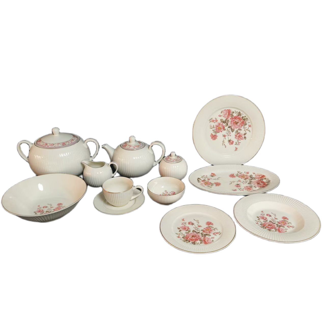 125pcs/47pcs/20pcs new bone china round wave shape with gold designs