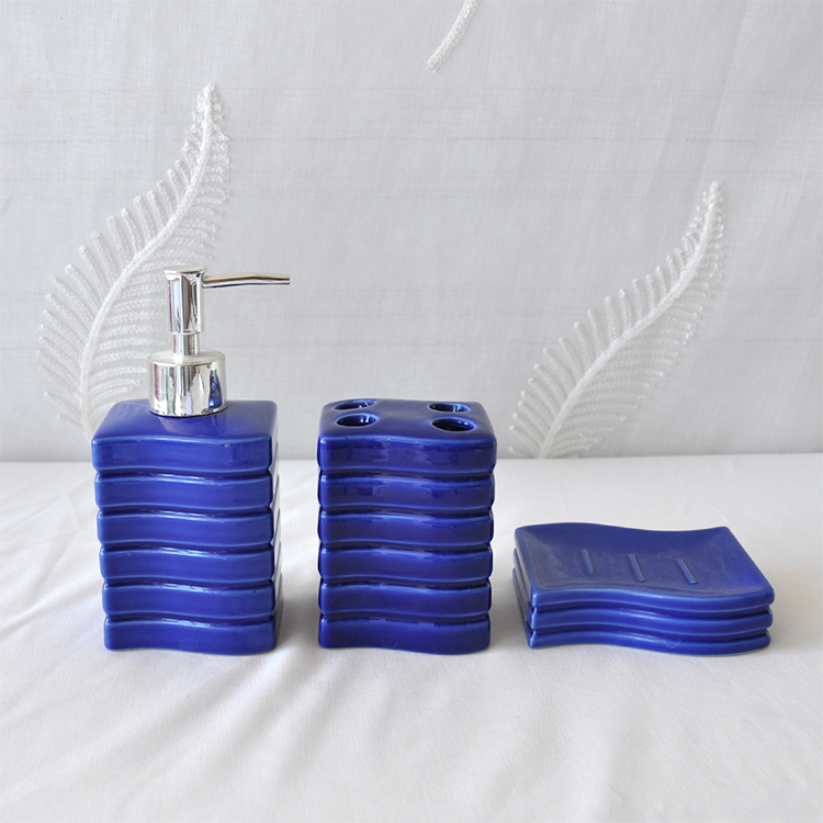 Blue Ceramic Bathroom Accessories Set Toothbrush Holder Set Lotion Soap Dispenser Soap Dish Tumbler