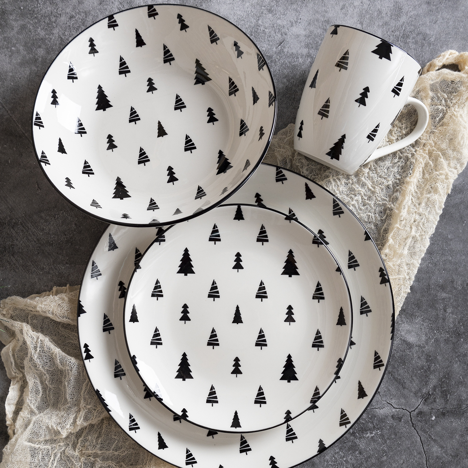 Happy Go white porcelain tableware Christmas series decal design ceramic dinner plate