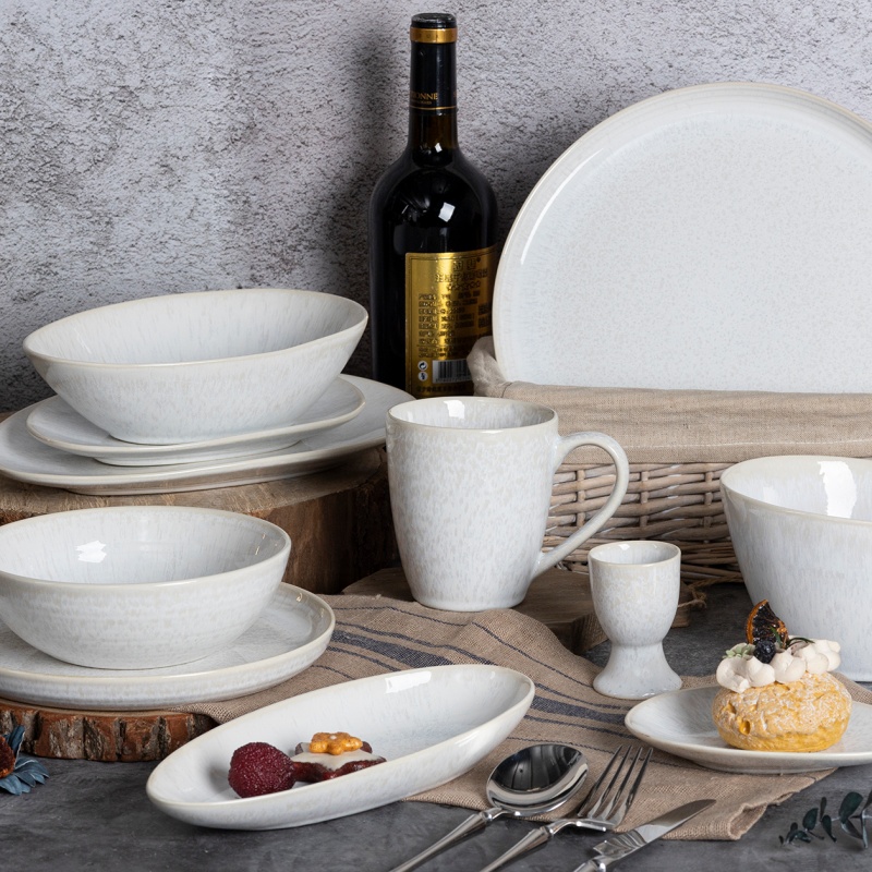 White Reactive Glaze Stoneware Dinnerware Set for Restaurant, Home & Gift