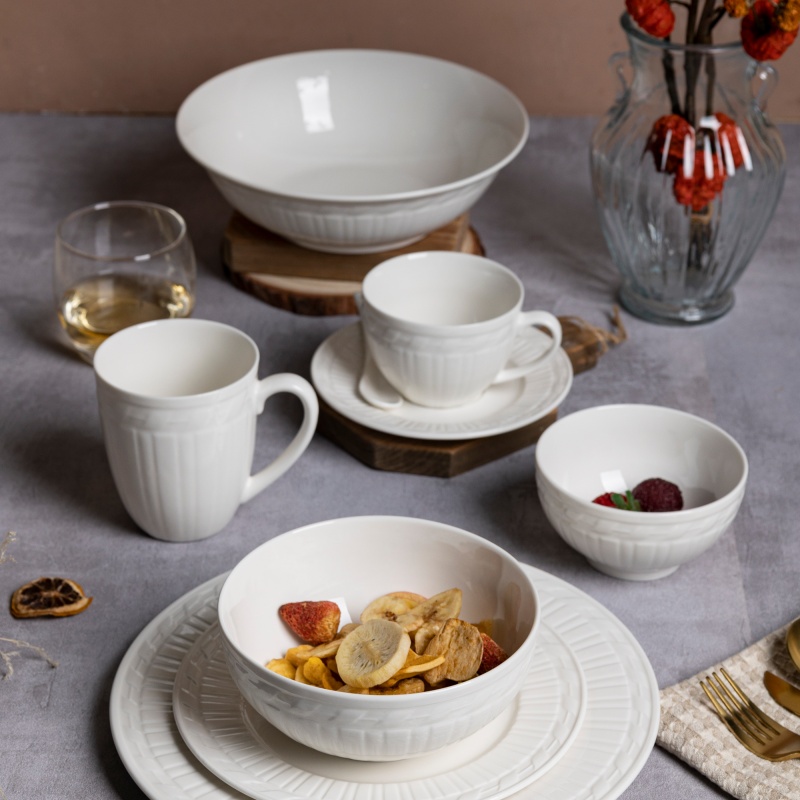 New Bone China Dinnerware Set – Minimalist White Plates and Bowls Collection