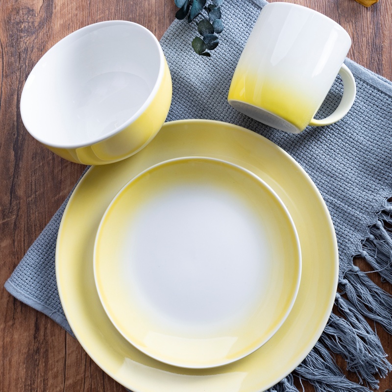 16-Piece Dinnerware Set 27CM Dinner plate, 19CM Salad Plate, 14CM Bowl, 12OZ Mug, 6PCS Each