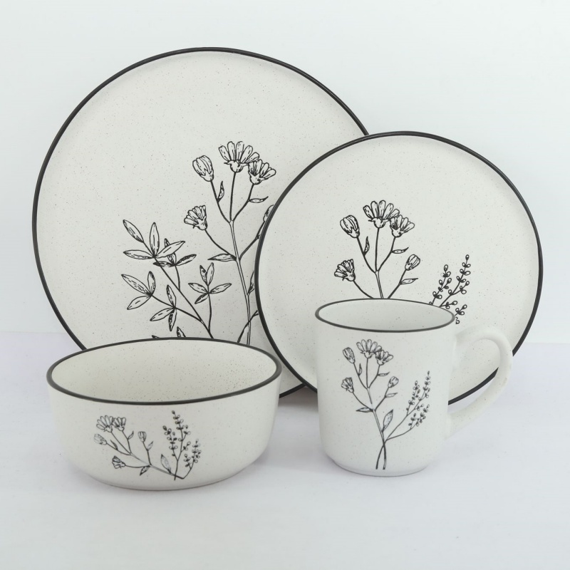 Happy Go 16pcs Dinner Set In Color Box 27cm Plate, 21cm Plate, 15cm Bowl, 14.5oz Mug Each 4 Pcs