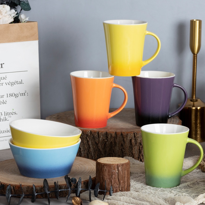 Gradient Glazed Ceramic Mug & Bowl Set – Available in Multiple Colors, Perfect for Gift Packaging