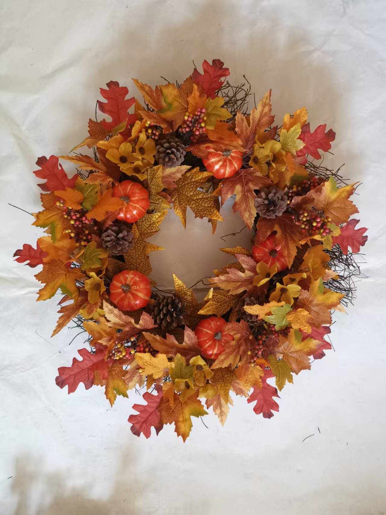 Fall pumpkin with leaf wreath
