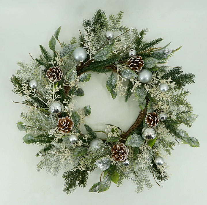 XMAS, WHITE, sliver,SNOW, BALL, WREATH
