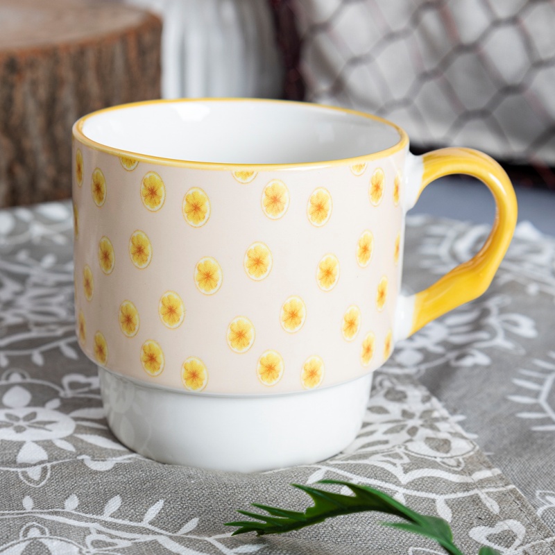 Yellow Floral Printed New Bone China Mug Nordic Style Milk & Tea Cup for Café, Home & Gift