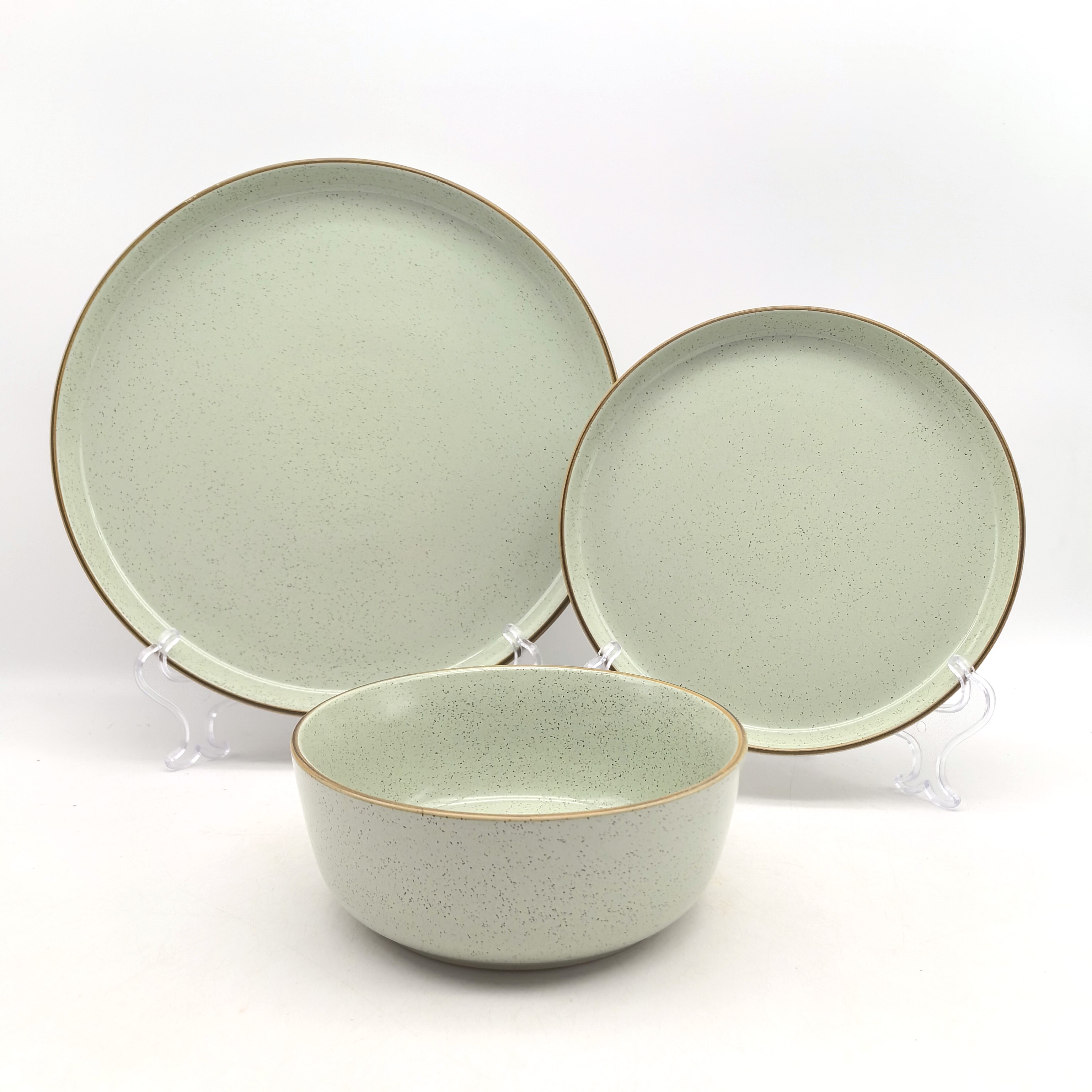 Green matt glaze speckled 12pcs dinner set stoneware