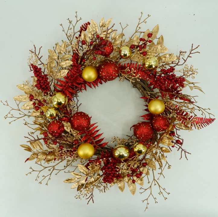 Xmas Red And Gold Ball Wreath