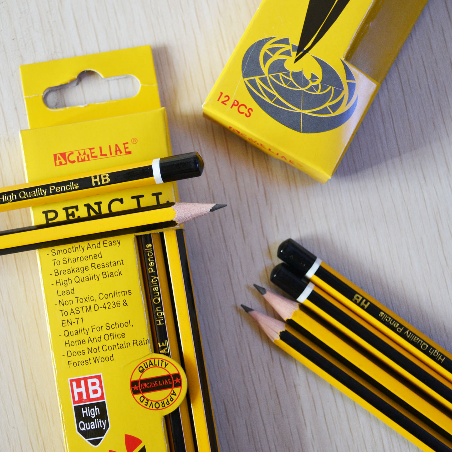 Yellow and black HB pencil