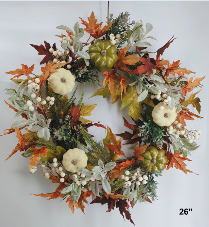 Fall Pumpkin With Maple Wreath