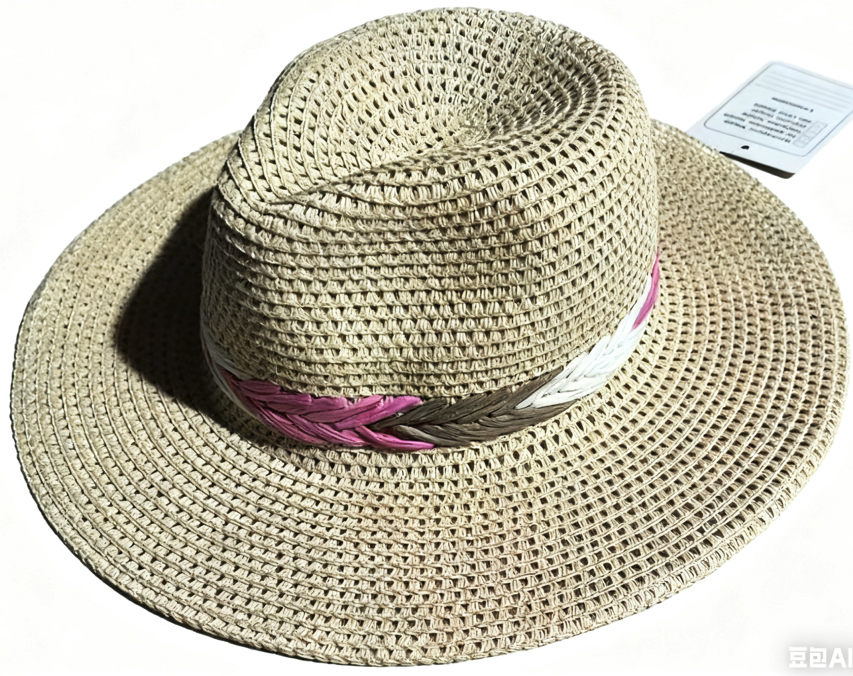 Beige Hand-Woven Straw Panama Hat with Colorful Braided Band - Wide Brim Retro Style Sun Hat