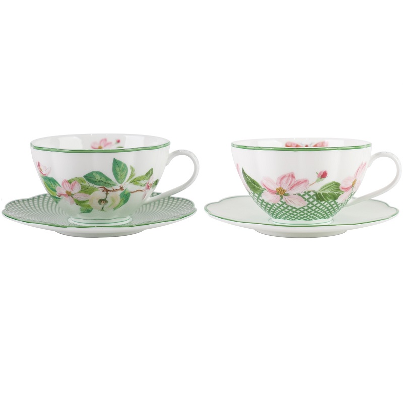Set 2 Teacups and Saucers Bone China -200ml*2