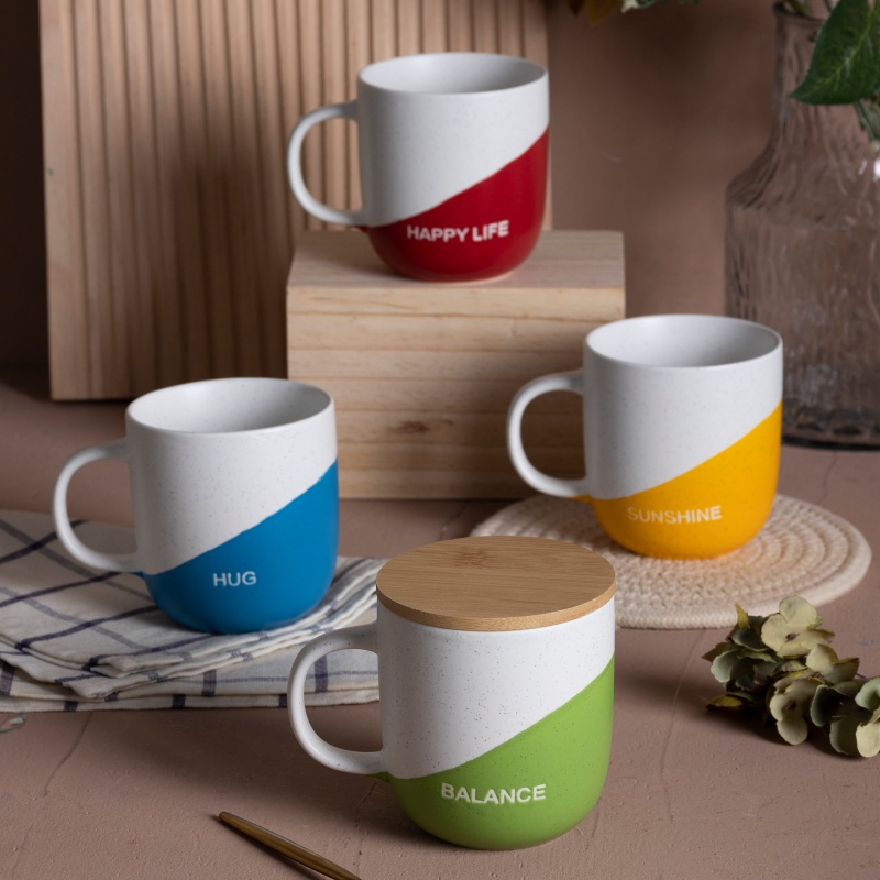 Macaron Color Ceramic Mug with Twisted Handle Embossed Bottom and Glossy Finish Coffee and Tea Cup
