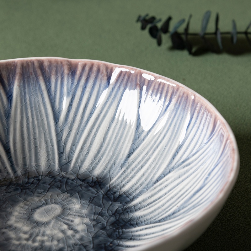 12.5CM (600ML) Blue Petal Crackle Glaze Stoneware Bowl – Artisan Finish, Gift Collection