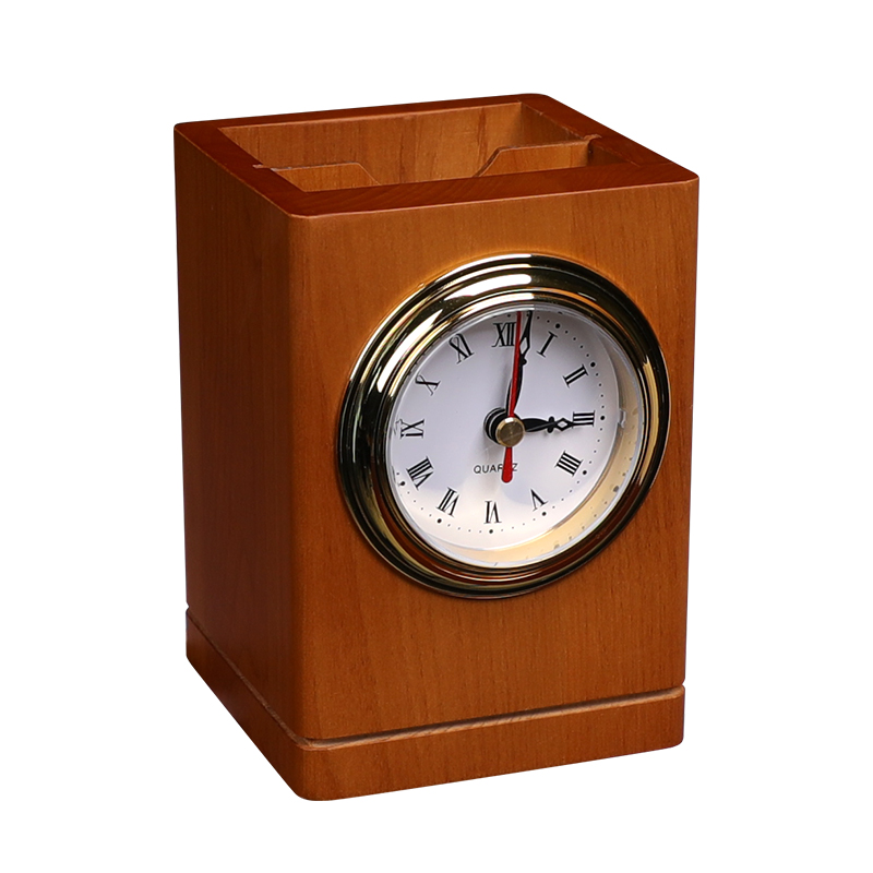 Pen holder with clock