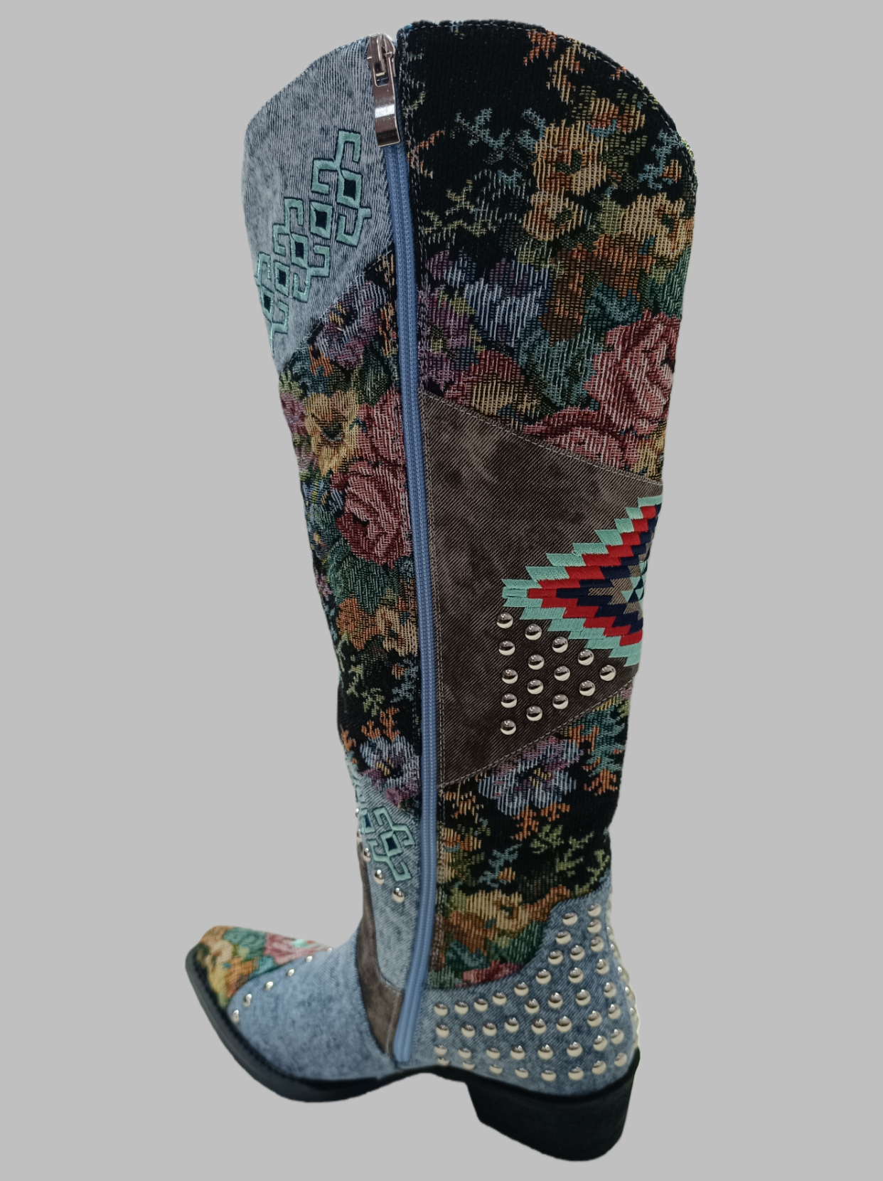Women's Western Cowboy Boots,Patchwork Embroidered Cowgirl Boots,Knee High Bohemian Boots