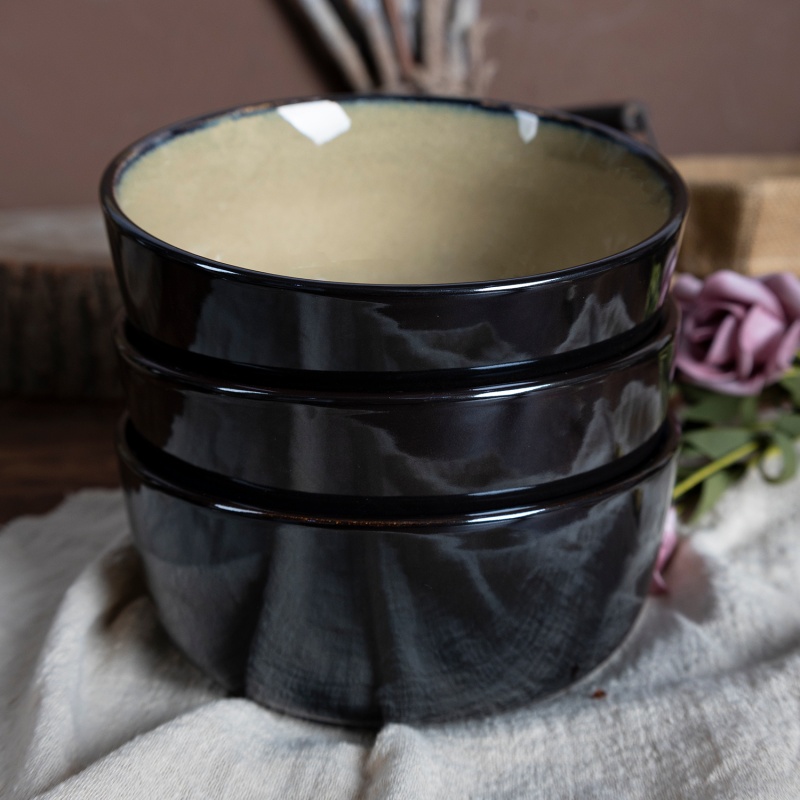 Happy Go 15cm (23oz/670ml) Bowl Inner Reactive Glaze,outside Black Color Glaze