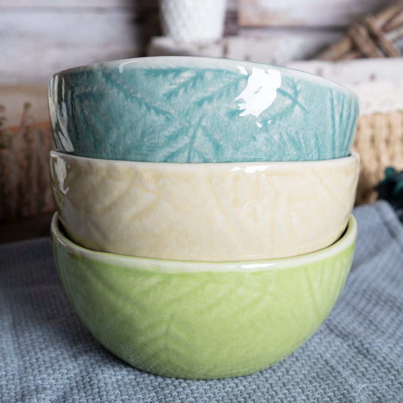 Happy Go 15cm(22oz) Bowl With Organic Shape With Embossed And Reactive Glaze