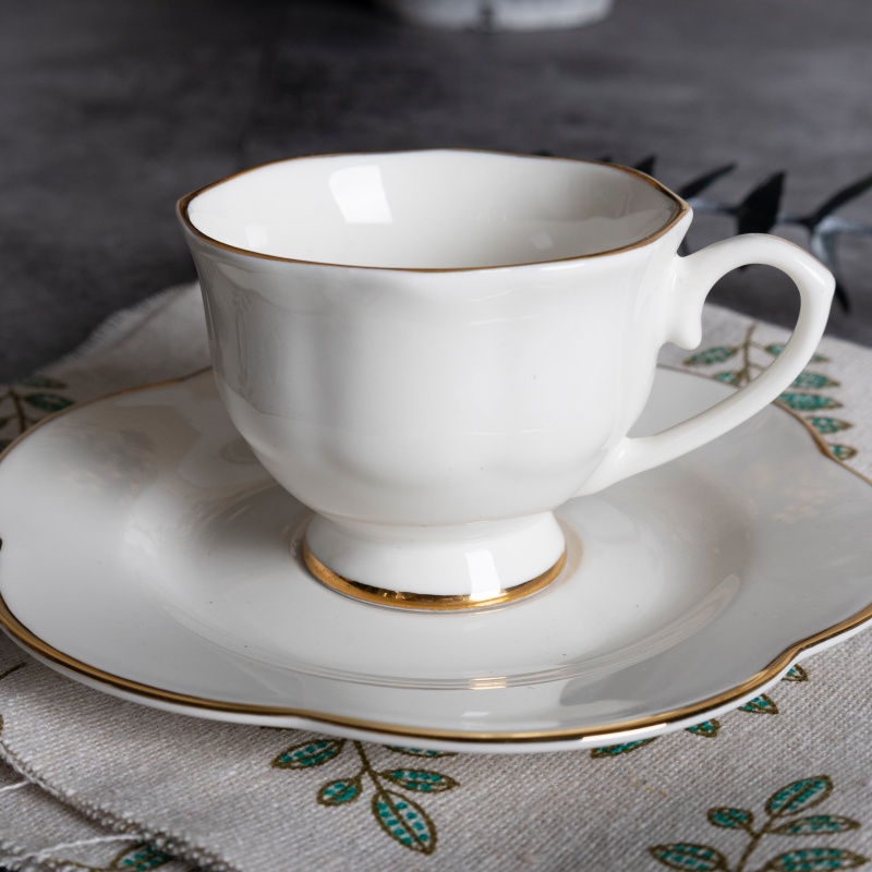 3OZ (70ML) Small Cup & Saucer + 6OZ (170ML) Large Cup & Saucer – Embossed Design with Gold Rim