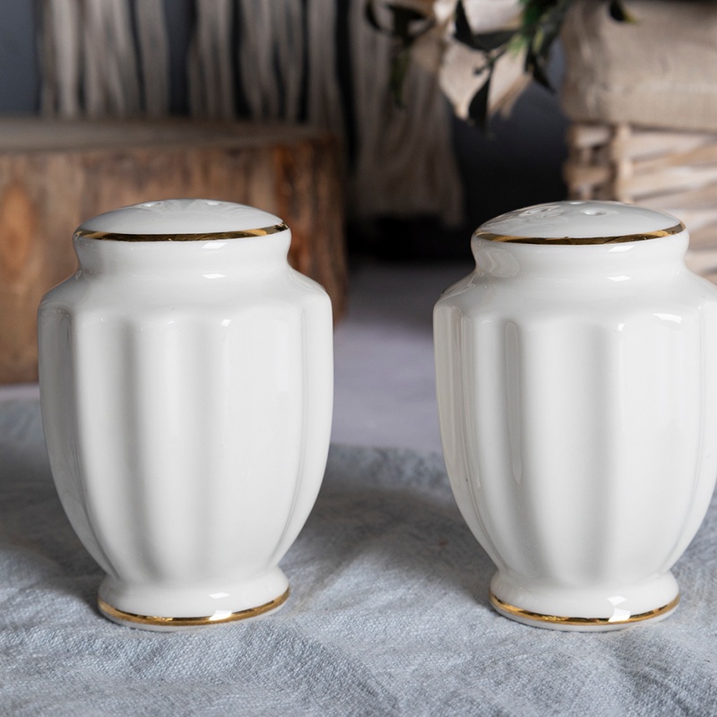 Salt and Pepper Shaker, Embossed Gold Edge New Bone China – Exquisite Relief and Gold Rim Design