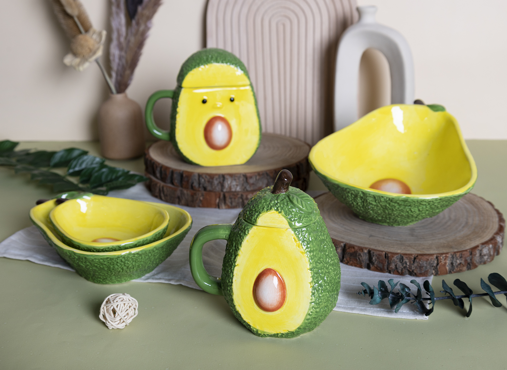 Ceramic Avocado - Shaped Bowl Set, Creative Fruit - Themed Tableware for Kitchen & Dining