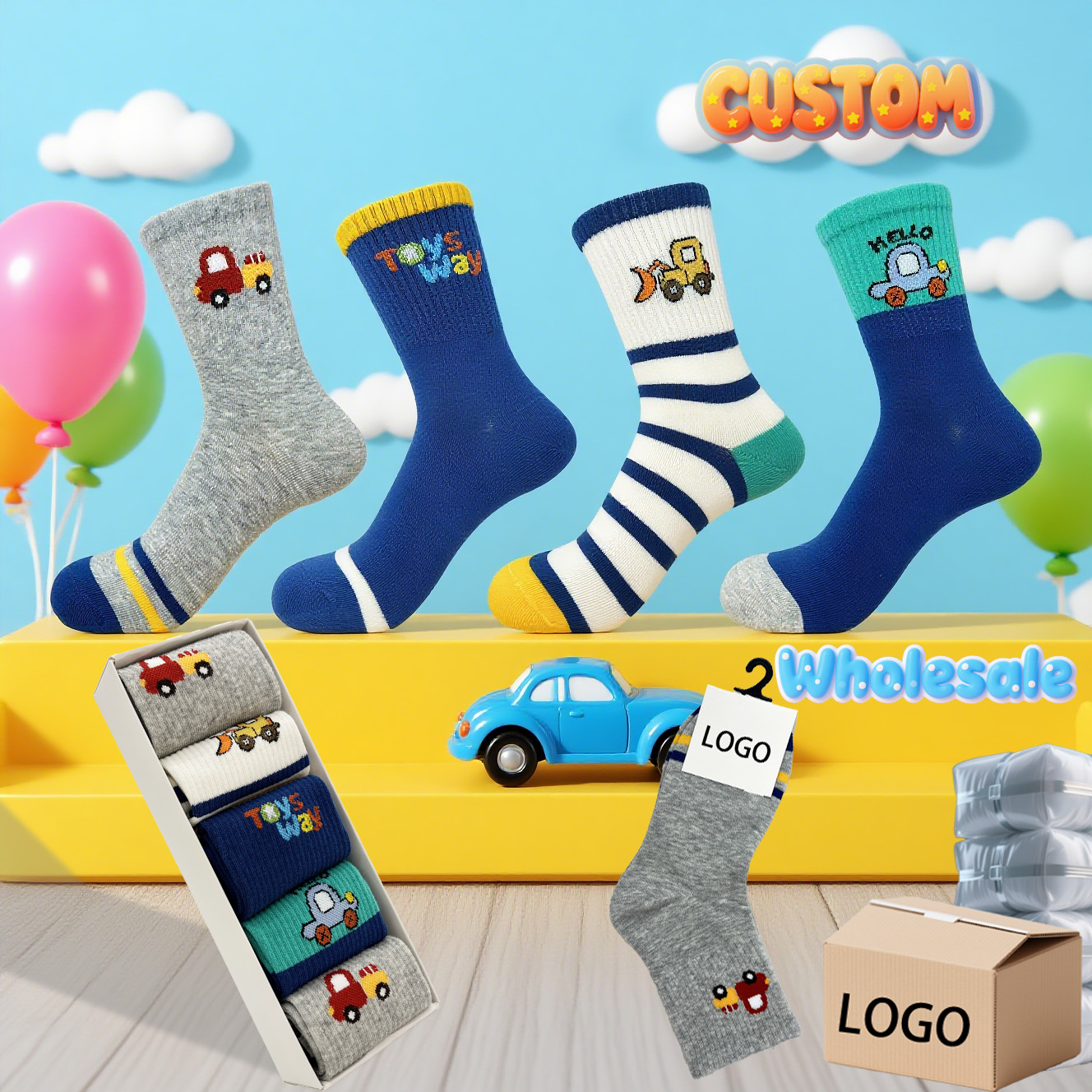 Children's toy car pattern socks