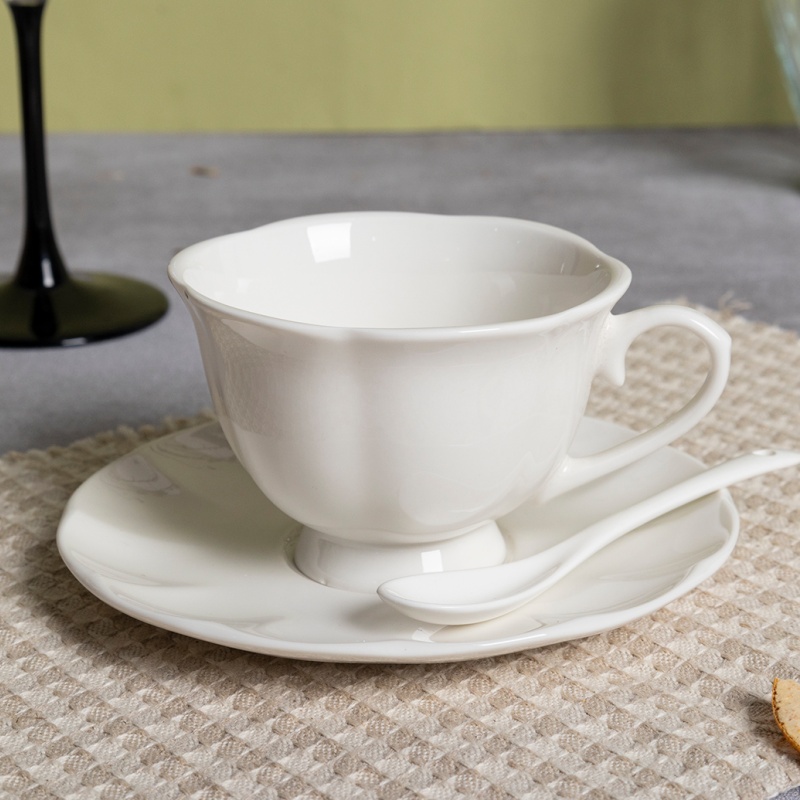 8OZ (220ML) Embossed Large Cup Saucer, New Bone China, Plate Size 15.5 * 8.8 * 1.9CM, Ideal for Home