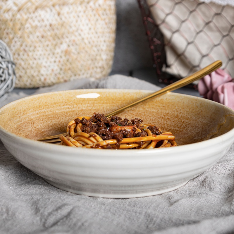 Happy Go 20.4cm(23oz) Soup Bowl Inner Reactive Glaze Outside White Color Glaze With Embossment