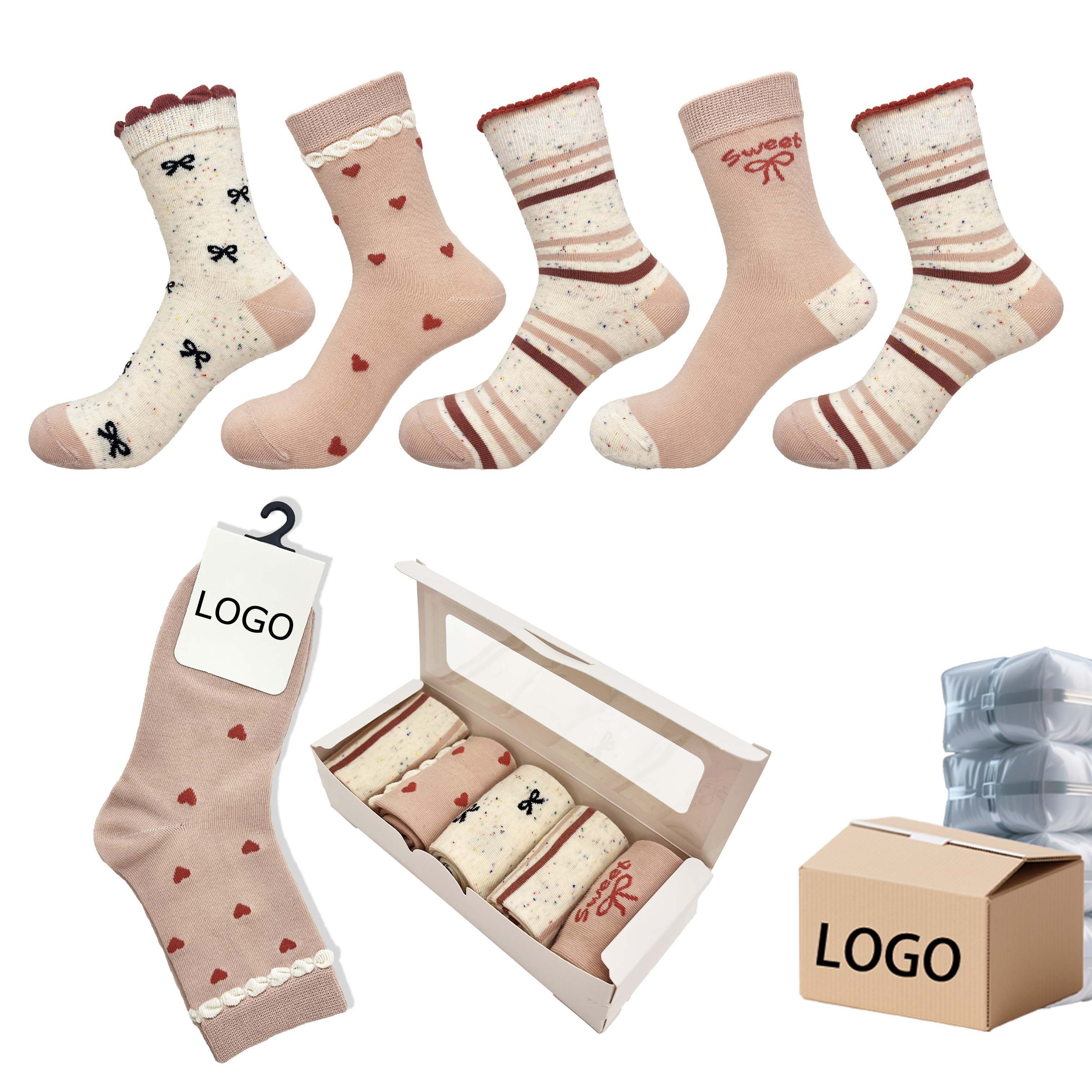 Children's pink bow socks set