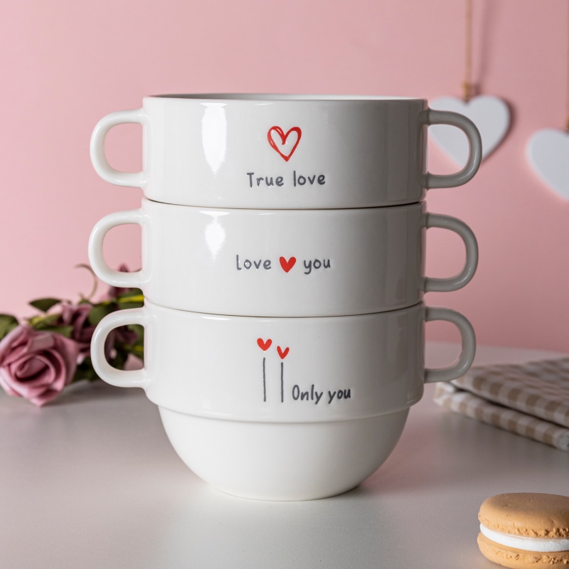 112.6CM/22OZ/625ML BOWL WITH HANDLES, TWO TONE SILK SCREEN For Valentine's Day