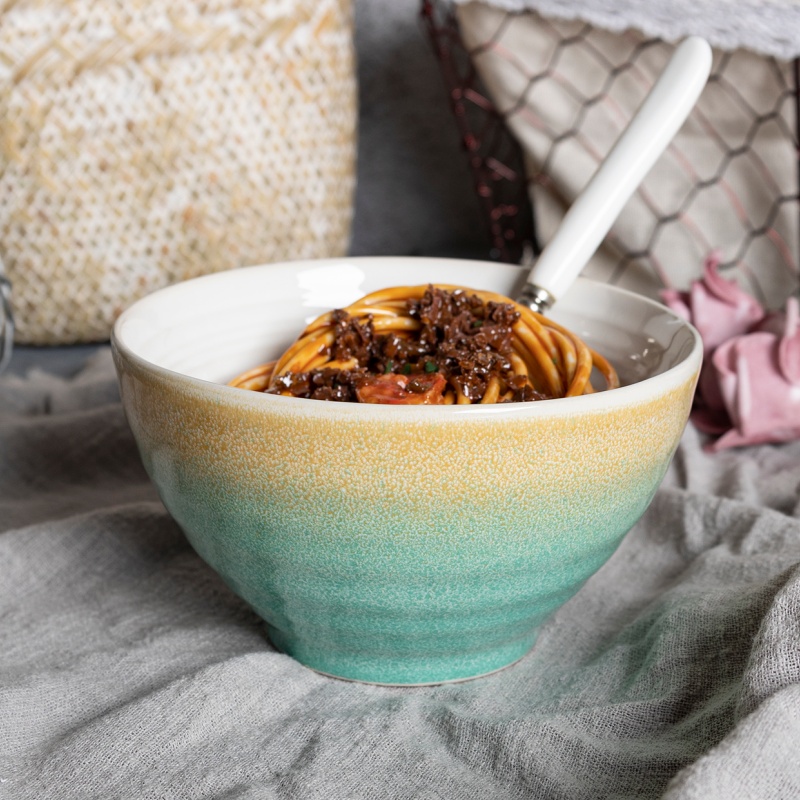 Happy Go 14.5cm(22oz) Bowl Inner Reactive Glaze Outside White Color Glaze With Embossment
