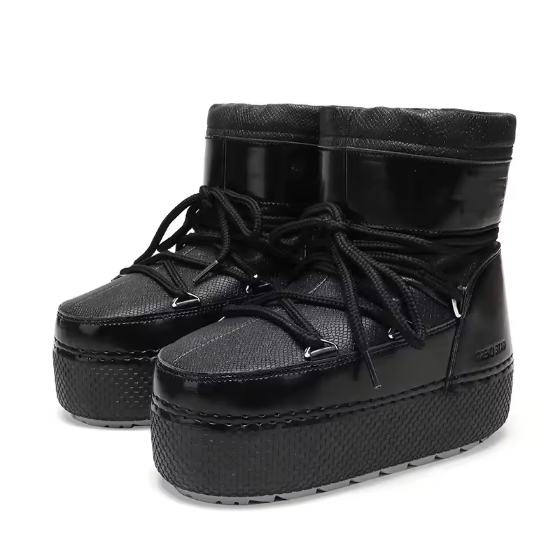 Best Selling Thick-Soled Shiny Winter Boots Women PU Moon Design Fur Lined Snow Boots for Winter
