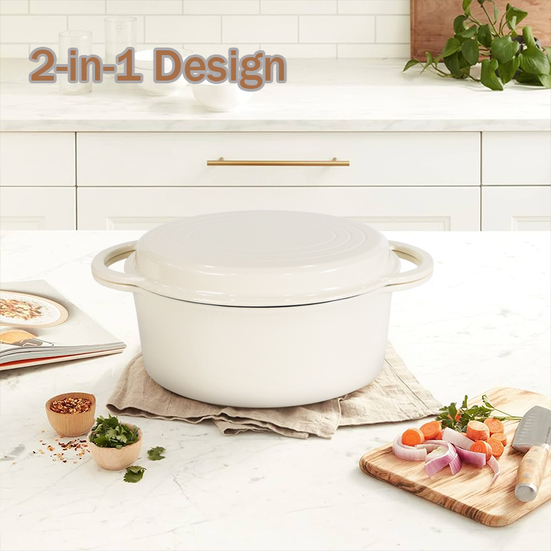 Multi Enamel Cast Iron 2-In-1 Dutch Oven With Skillet Lid