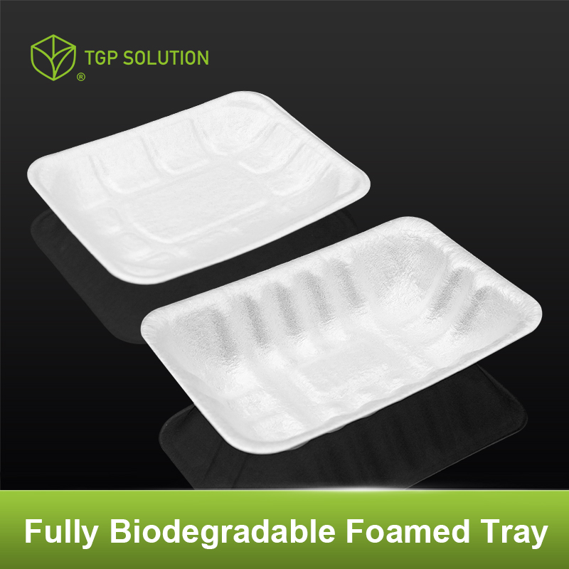 Fully biodegradable foamed fresh food tray, shallow tray, disposable tableware