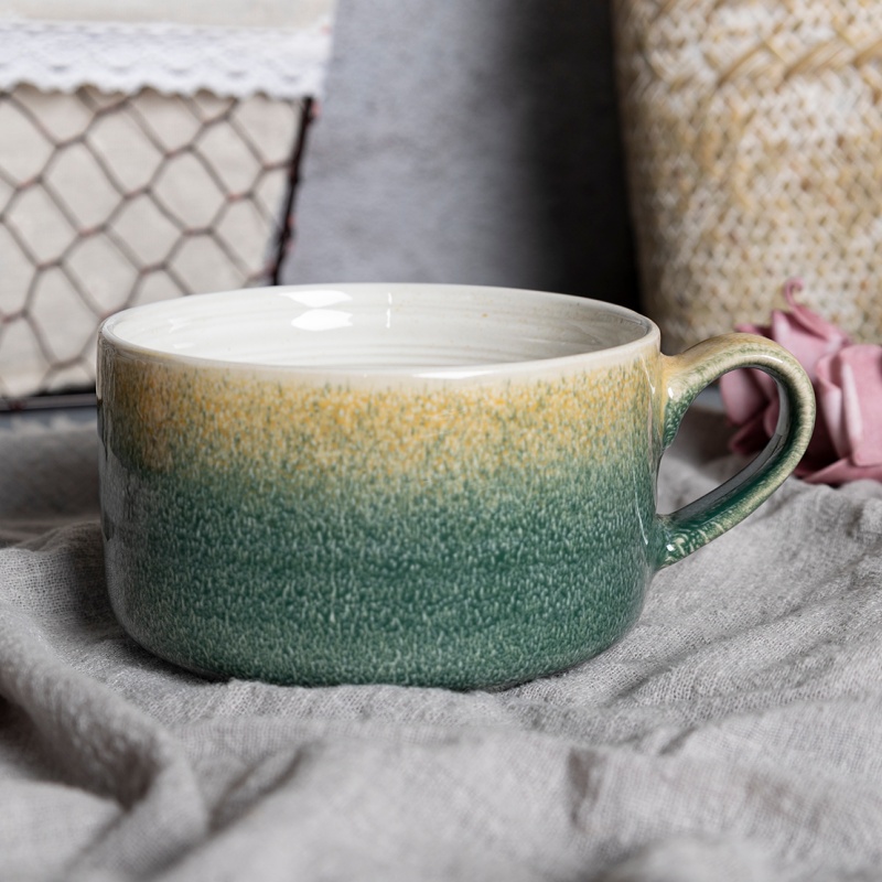 Happy Go 18oz(510ml) Soup Mug Inner White Color Glaze Outside Reactive Glaze With Embossment