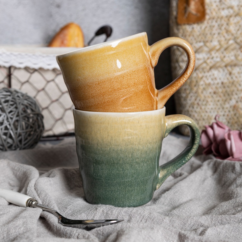 Happy Go 16oz(450ml) Mug Inner White Color Glaze Outside Reactive Glaze With Embossment