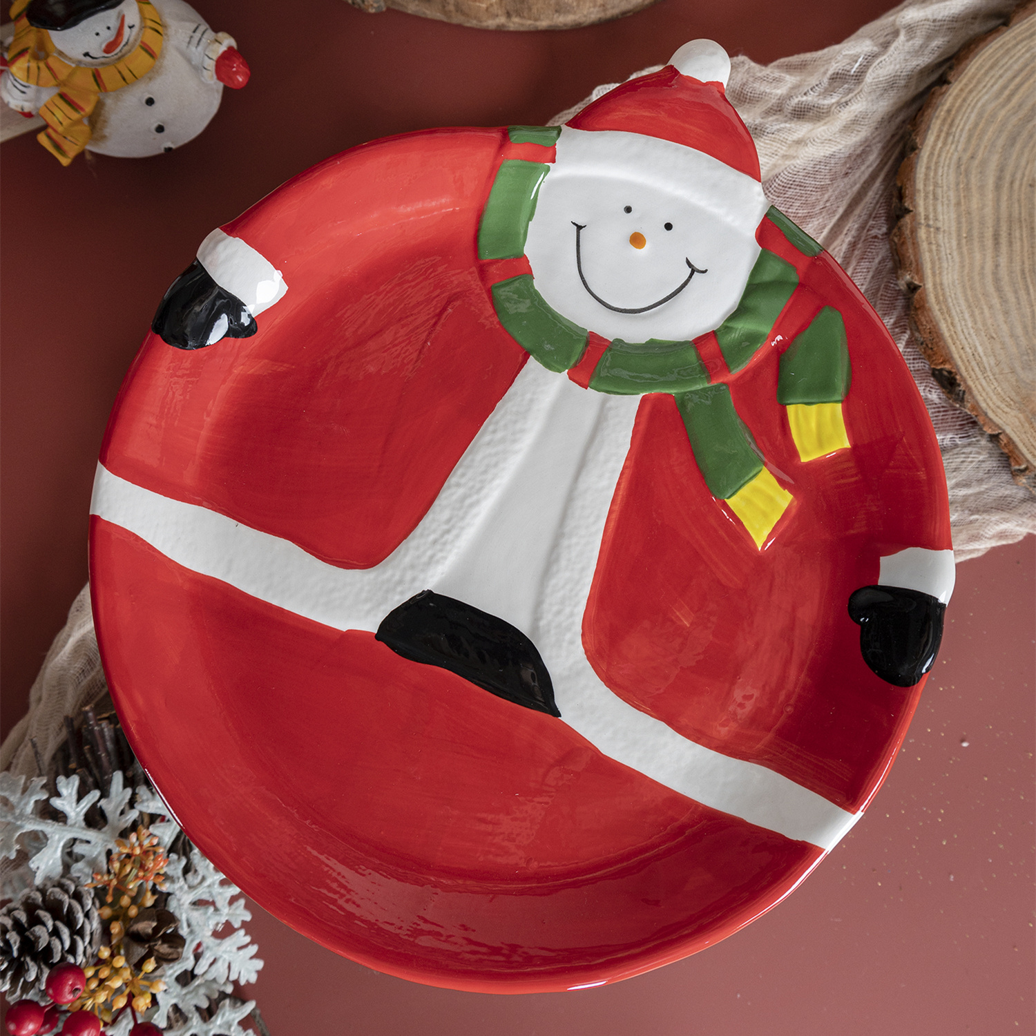 Happygo Christmas Ceramic Dinnerware Set Festive Cake Plates Dessert Dishes for Christmas Feasts