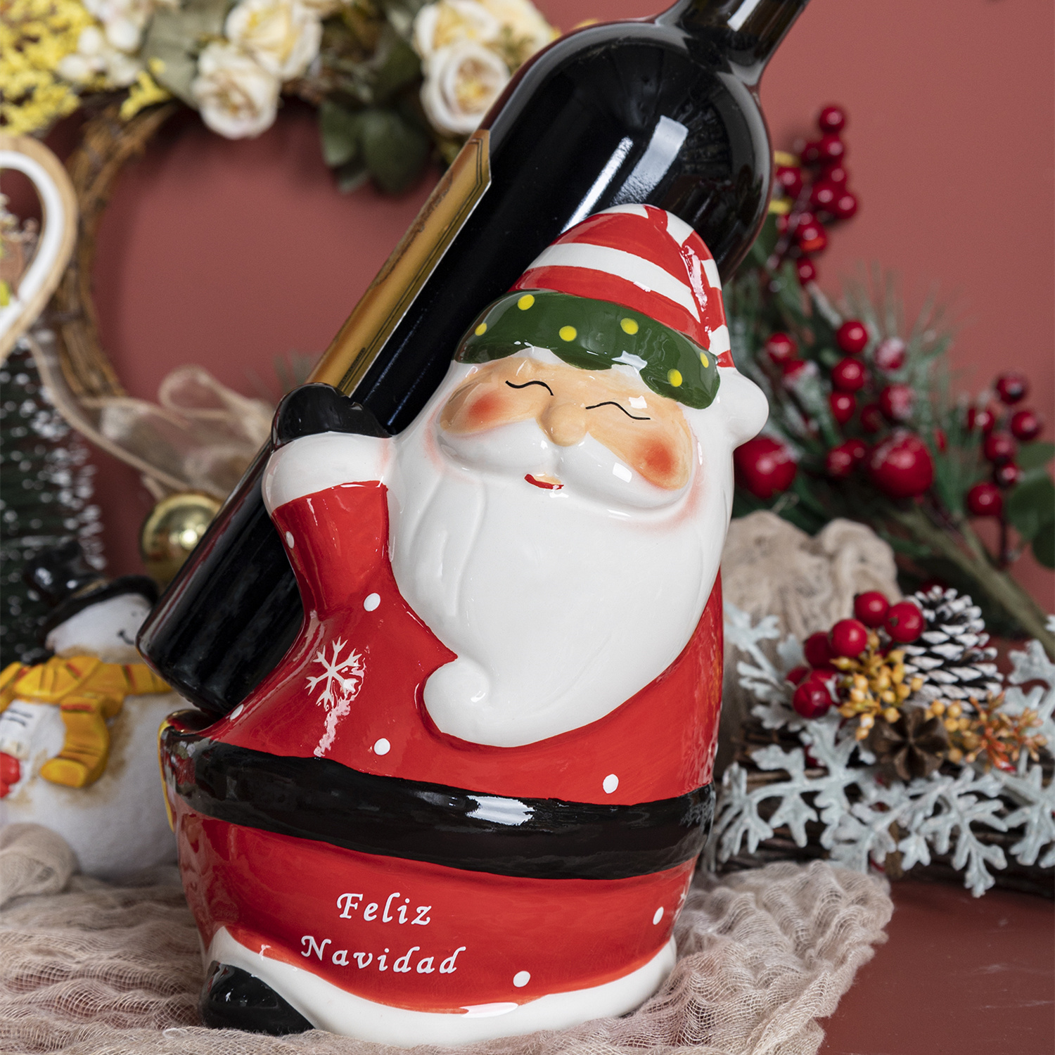 HAPPYGO Christmas Ceramic Set with wine holder for a Complete Xmas Tableware Collection