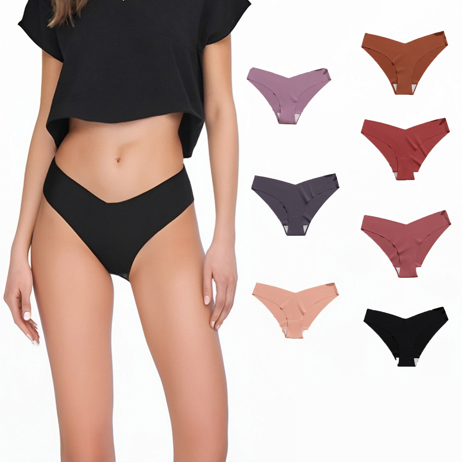 Seamless Ice Silk Panties for Women Breathable Quick Dry V Waist Cotton Crotch
