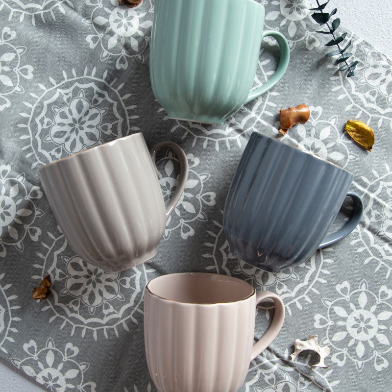 14OZ Pumpkin Relief Cup, Color Glaze + Gold Rim – Exquisite Handcrafted Tableware