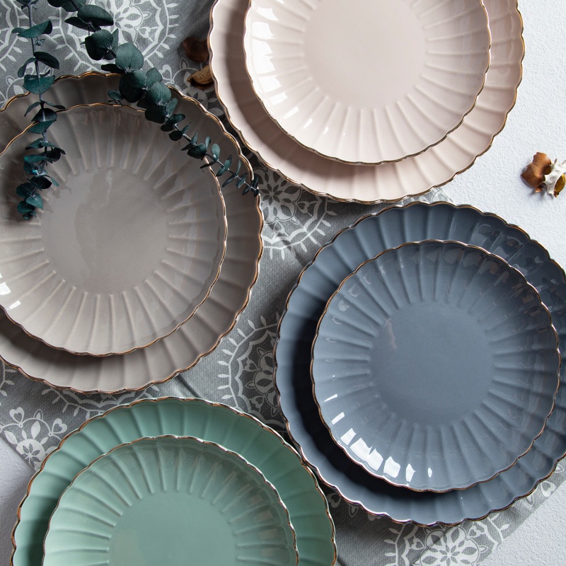 26.6CM Large Plate, Color Glaze + Gold Rim Pumpkin Relief White Porcelain – Vintage Luxury Tableware