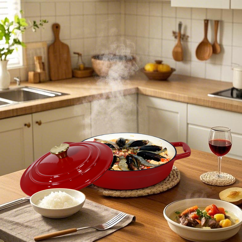 Cast Iron Enamel Casserole Cookware Soup and Stock Shallow Seafood Cooking Pot