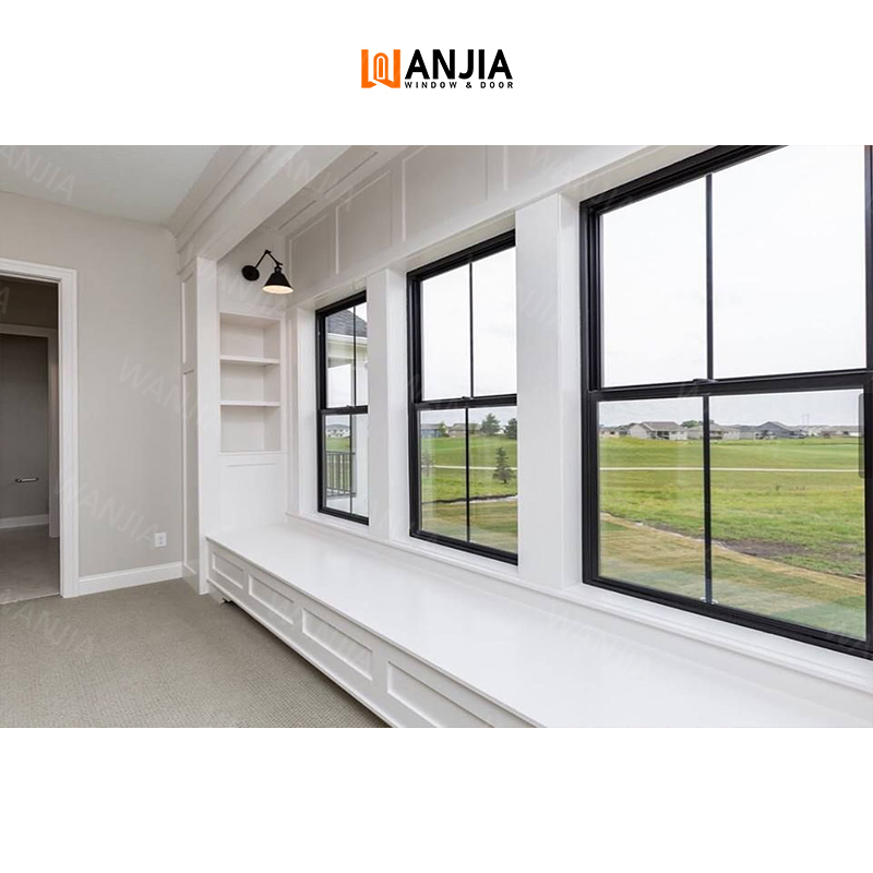 ISO 9001 European Style Black Aluminium Glazed Sash Awning windows Aluminum Double Hung Window
