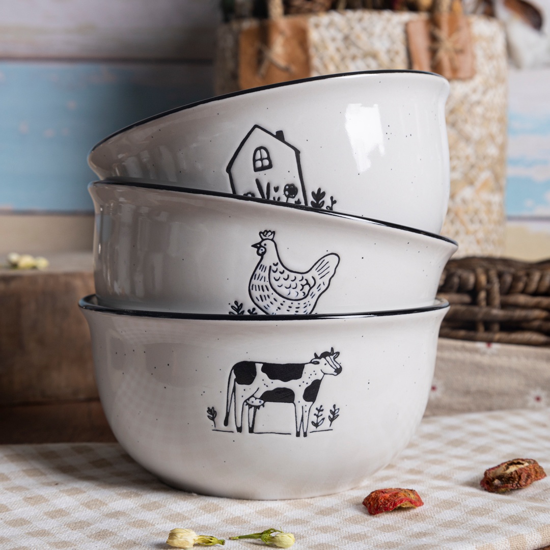Cereal bowl breakfast ceramic tableware BOWL WITH SILK SCREEN PRINTING