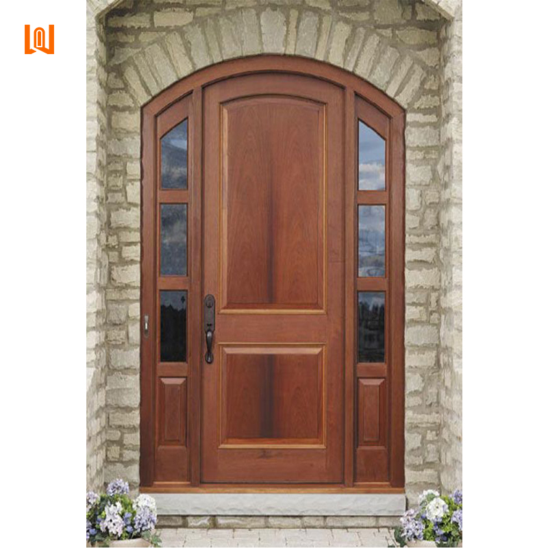 Solid Wood Door Interior Heavy Duty Front Entry Door Manufacture Arched Frame Glass Wooden Door
