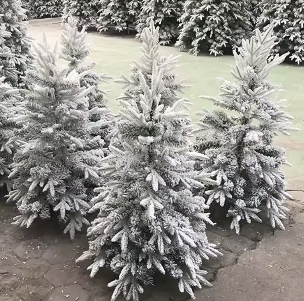 人造绿色装饰白色植绒12英尺Pvc和Pe Led雪圣诞树